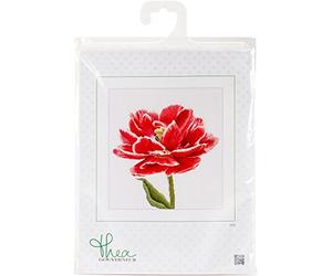 Thea Gouverneur - Counted Cross Stitch Kit - Embroidery Kit - 520A - Pre-Sorted DMC Threads - Red/White Edged Early Double Tulip - Aida - 13.4 x 14.2inch - DIY Kit