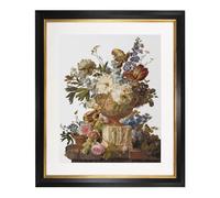 Thea Gouverneur - Counted Cross Stitch Kit - Flower Still-Life with an Alabaster Vase - Aida - 18 Count - for Adults - DMC Embroidery Threads and Other Cross Stitch Supplies Included - 580A
