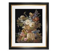 Thea Gouverneur - Counted Cross Stitch Kit - Flower Still-Life with an Alabaster Vase - Aida Black - 18 Count - for Adults - DMC Embroidery Threads and Other Cross Stitch Supplies Included - 580.05