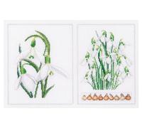 Thea Gouverneur - Counted Cross Stitch Kit - Snowdrops Panel - Aida - 18 Count - Embroidery Kit for Adults - DMC Embroidery Threads and Other Cross Stitch Supplies Included - 446A