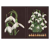 Thea Gouverneur - Counted Cross Stitch Kit - Snowdrops Panel - Aida Black - 18 Count - Embroidery Kit for Adults - DMC Embroidery Threads and Other Cross Stitch Supplies Included - 446.05