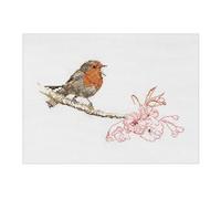 Thea Gouverneur - Counted Cross Stitch Kit - Spring Robin Bird - Linen - 32 Count - Embroidery Kit for Adults - DMC Embroidery Threads and Other Cross Stitch Supplies Included - 791