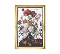 Thea Gouverneur - Counted Cross Stitch Kit - Still Life with Flowers in a Glass Vase - Linen - 36 Count - for Adults - DMC Embroidery Threads and Other Cross Stitch Supplies Included - 785