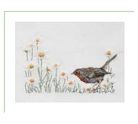 Thea Gouverneur - Counted Cross Stitch Kit - Summer Robin Bird - Linen - 32 Count - Embroidery Kit for Adults - DMC Embroidery Threads and Other Cross Stitch Supplies Included - 792