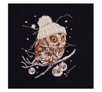 Thea Gouverneur - Counted Cross Stitch Kit - Whoo..Whoo..It's Winter - Aida Black - 16 Count - Embroidery Kit for Adults - DMC Embroidery Threads and Other Cross Stitch Supplies Included - 743.05