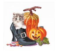 Thea Gouverneur Halloween Kitten On Aida Counted Cross Stitch Kit, 16 Count
