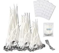 TheAmbrella Candle Wicks for Making Candles 80 Pcs- 4"+6"+8" Pre-Waxed Wicks with Metal Tabs and 80 Stickers & 3-Hole Wick Holder - Low Smoke & Longer Burning Time - Perfect for DIY Candles