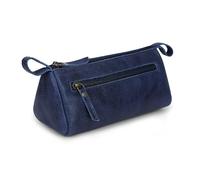TheAntiq Blue Leather Cosmetic Bags For Women Travel Set - HandCrafted Waterproof Leather Makeup Bag for Women, Small Toiletry Bag 8x3.5x3 in, Makeup Essentials Organiser Mini Cosmetic Pouch For Purse