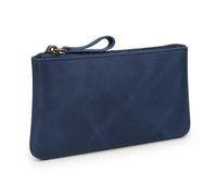 TheAntiq Blue Leather Pencil Pouch with Zipper - Slim Pen Holder (8" x 4" Inches), Coin Pouch & Cash Holder, Genuine Leather Pencil Case, Money Organizer, Multipurpose Accessory Case for Men & Women