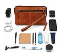 TheAntiq Genuine Leather Makeup Bag Travel Organizer Tan