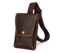 TheAntiq Genuine Leather Mobile Sling - Handmade Phone Pouch Crossbody with Adjustable Strap, Snap Closure, Travel Organizer for Men & Women, 4.5 x 7- Brown