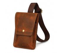 TheAntiq Genuine Leather Mobile Sling - Handmade Phone Pouch Crossbody with Adjustable Strap, Snap Closure, Travel Organizer for Men & Women, 4.5 x 7- Tan