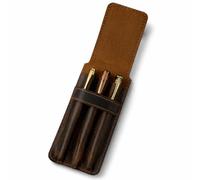 TheAntiq Genuine Leather Pen Case for 3 Pens - Handmade Premium Pen Holder Organizer with Flap Closure Slim Travel Pouch for Office Business Use, 3.5 x 7- Brown