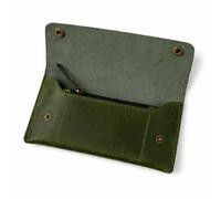 TheAntiq Leather Currency Pouch - Handmade Cash Organizer with Double Button Closure & Zipper Pocket, Compact Money Holder for Travel & Everyday Use, 4 x 8 Inch- Green