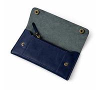 TheAntiq Leather Currency Pouch - Handmade Cash Organizer with Double Button Closure & Zipper Pocket, Compact Money Holder for Travel & Everyday Use, 4 x 8 Inch- Blue