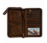TheAntiq Leather Family Passport Holder - Travel Document Organizer Wallet with Card Slots ID Window Zipper Closure for Multi Passport Storage Travel Use, 5 x 9- Brown