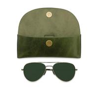 TheAntiq Leather Sunglasses Case Genuine Eyeglass Holder Reading Glasses Protector Vintage Eyewear Storage for Men and Women, Green