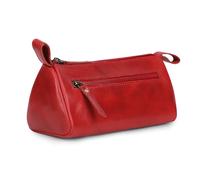 TheAntiq Leather Toiletry Bag Travel Dopp Kit for Men & Women Leather Makeup Organiser with Zipper Compartments Compact Travel Pouch Red 8x3.5x3.5 Inch