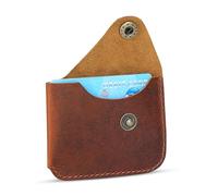 TheAntiq Tan Leather Card Holder Minimalist Wallet Handmade - Slim Credit Card Case with Button Closure, Compact Leather Card Case Holds Up to 4 Cards, Front Pocket Wallet for Men & Women