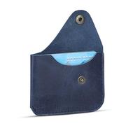 TheAntiq Tan Leather Card Holder Minimalist Wallet Handmade - Slim Credit Card Case with Button Closure, Compact Leather Card Case Holds Up to 4 Cards, Front Pocket Wallet for Men & Women, Blue