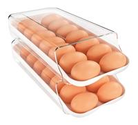 theaoo Automatic Rolling Egg Container for Refrigerator, Clear Plastic Egg Dispenser, Stackable Eggs Organizer with Quick Removable inner Tray, 2 Pack