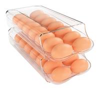 theaoo Egg Holder for Fridge, Automatic Rolling Egg Container for Refrigerator, Clear Plastic Egg Dispenser, Stackable Eggs Organizer with Quick Removable inner Tray For Organizers and Storage, 2Pack