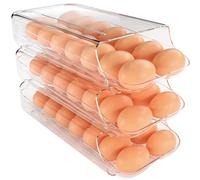 theaoo Egg Holder for Fridge, Automatic Rolling Egg Container for Refrigerator, Clear Plastic Egg Dispenser, Stackable Eggs Organizer with Quick Removable inner Tray For Organizers and Storage, 3 Pack