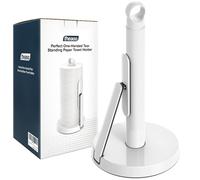theaoo Heavy-Duty Stainless Steel Paper Towel Holder with Tension Arm - Easy One-Handed Tear, Modern Standing Countertop Dispenser for Kitchen, Holds All Paper Towel Rolls (1, White)