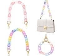 Theaque 15.7~19.8'' 2pcs Rainbow Color Acrylic Chain Strap with 12.2'' 1pc Wristlet Straps Replacement Bag Strap Purse Chain Handle with Clasp for Handbag Purse Shoulder Bag Tote Making (Style 2)