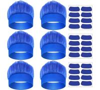 Theaque 6 Pack Hairy Headband Troll Crazy Hair Wigs with Face Stickers, Halloween Easter Party Cosplay Costume Headwear Accessories for Men Women (Blue)