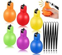 Theaque 6 Pcs Hand Squeeze Whistles with Lanyards Multicolored Coach Whistle for Coaches Referees Handheld Whistle Sports Whistle for Indoor Outdoor Home School Sports, Soft PVC