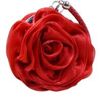 Theaque Buddy Women Rose Shaped Clutch Soft Satin Wristlet Handbag Wedding Party Purse (Red)