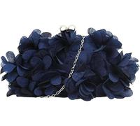 Theaque Buddy Women Rose Shaped Clutch Soft Satin Wristlet Handbag Wedding Party Purse (Z-Navy Blue)