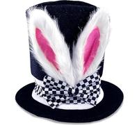 Theaque Easter Bunny Ear Top Hat Rabbit Black Topper Plush Hat for Halloween Mad Hatter Cosplay