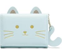 Theaque Fashion Girls Cute 3D Cat Face Glitter Ears Wallet with Tail Tri-Folded Wallet ID Card Case with Zipper Pocket (Blue)