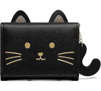 Theaque Fashion Girls Cute 3D Cat Face Glitter Ears Wallet with Tail Tri-Folded Wallet ID Card Case with Zipper Pocket (Black)