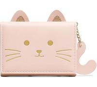 Theaque Fashion Girls Cute 3D Cat Face Glitter Ears Wallet with Tail Tri-Folded Wallet ID Card Case with Zipper Pocket (Pink)