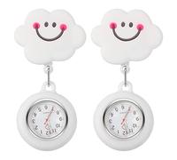 Theaque Lapel Watch for Nurses Doctors Clip-on Hanging Nurse Watches Cute Cloud Pattern Silicon Cover Badge Stethoscope Retractable Fob Watch
