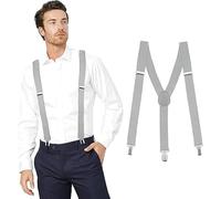 Theaque Men's Adjustable Suspenders with Elastic Straps Y-Back,Hiking Suspenders Under Clothes (Light Grey)