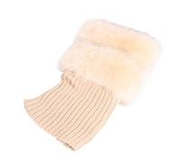 Theaque Women Faux Fur trim Boot Cuffs Socks Crochet Knitting Short Leg Warmers (Beige, 20.00X9.00X2.00)