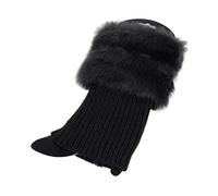 Theaque Women Faux Fur trim Boot Cuffs Socks Crochet Knitting Short Leg Warmers (Black, 20.00X9.00X2.00)