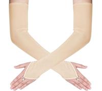 Theaque Women's Long Fingerless Sheer Gloves Tulle Mesh Gloves for Wedding Bridal Opera Party Halloween Costume (Champagne, One Size)