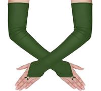 Theaque Women's Long Fingerless Sheer Gloves Tulle Mesh Gloves for Wedding Bridal Opera Party Halloween Costume (Dark Green, One Size)