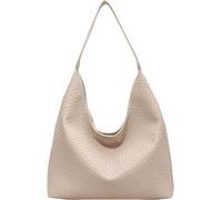 Theaque Woven Leather Shoulder Bag for Women, Woven Soft Vegan Leather Tote Bag, Large Capacity Top-handle Hobo Bag (Beige)