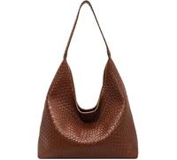 Theaque Woven Leather Shoulder Bag for Women, Woven Soft Vegan Leather Tote Bag, Large Capacity Top-handle Hobo Bag (Brown)