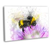 TheArtPoint Bumble Bee Pink Flower Watercolour Canvas Print Framed Animal Picture (76x51cm / 30x20inch)