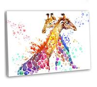 TheArtPoint. Colourful Giraffe Paint Splash Canvas Print Framed Animal Picture (76x51cm / 30x20inch)