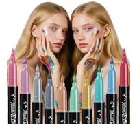 ThEast 10 Colours Halloween Face Paint Pens, Metallic Glitter Body Markers for Skin, Temporary Tattoo Pen for Kids & Adults - Makeup for Party, Festival Essentials