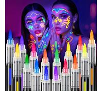 ThEast 16 UV Neon Face Paint Pens, Glow in the Dark Under UV Light Body Painting Kit, Tattoo Markers for Skin Washable, Face Makeup for Party Favors