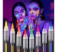 ThEast 8 UV Neon Face Paint Pens, Glow in the Dark Under UV Light Body Painting Kit, Tatto Markers for Skin Washable, Face Makeup for Party Favors